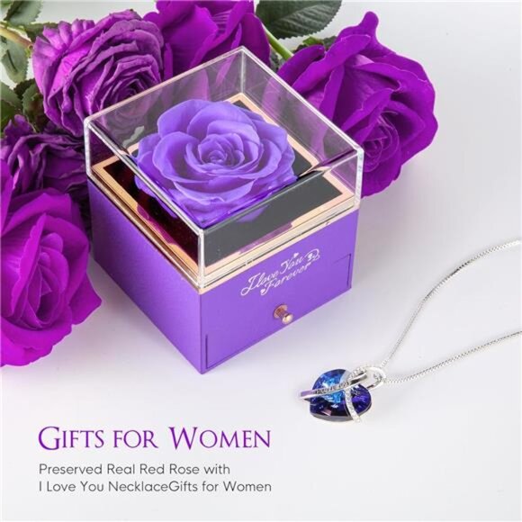 Valentines Day Gifts for Her, Preserved Real Purple Rose, Forever - Picture 3 of 7